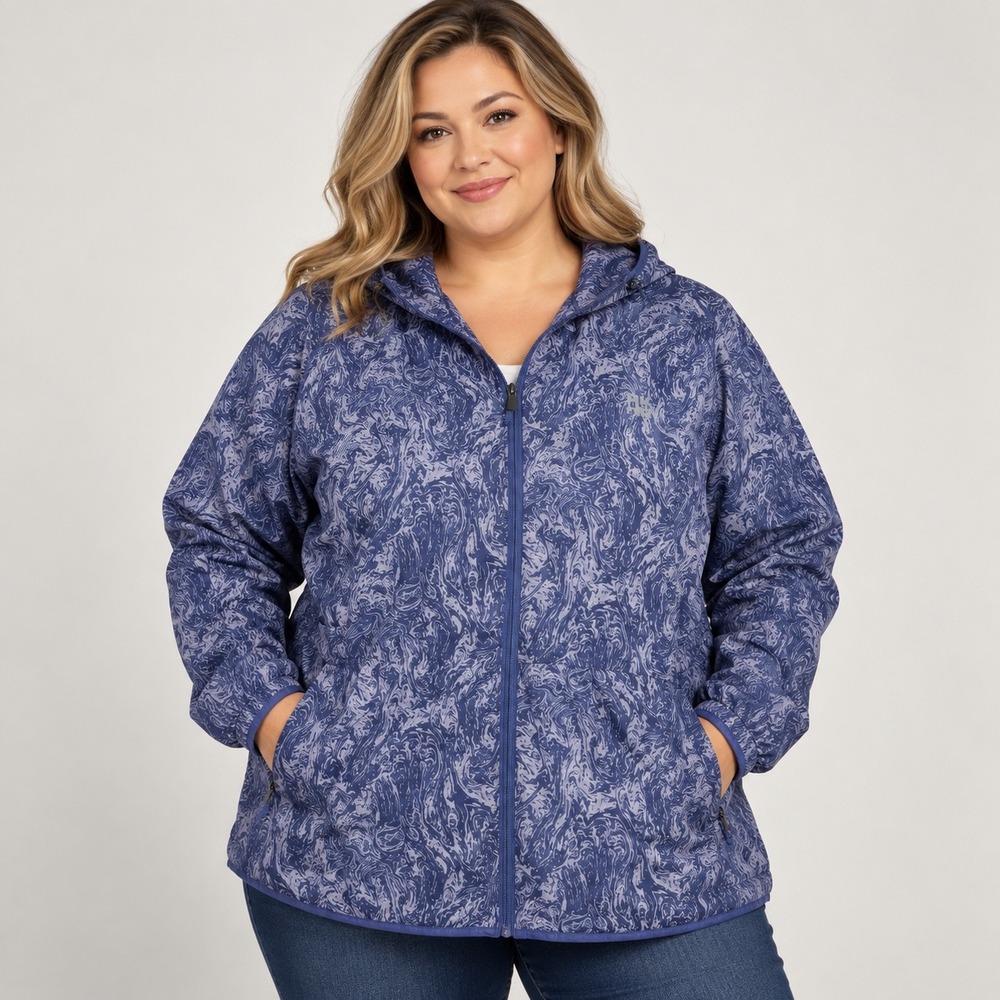 Alaskan Hardgear Windbreaker Women 1X Blue Marble Hooded Full Zip Jacket